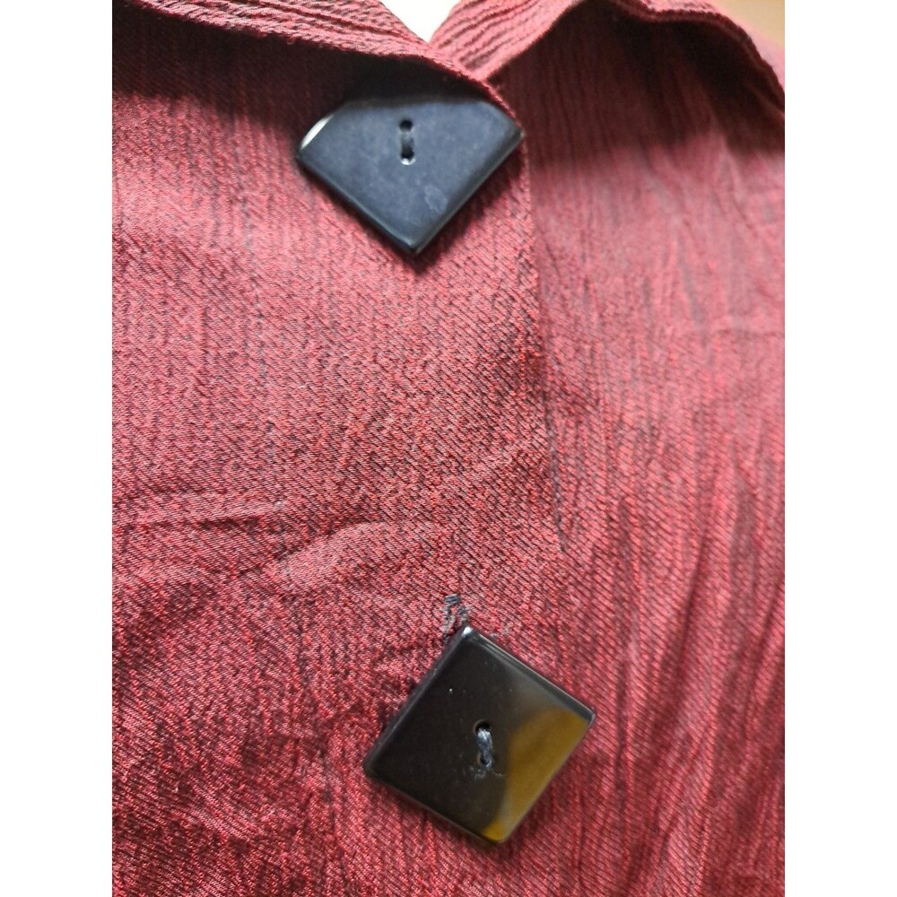 Ali Miles Shirt Jacket Burgundy Crinkle Bold Buttons Artsy Retro Top MP - Picture 6 of 9